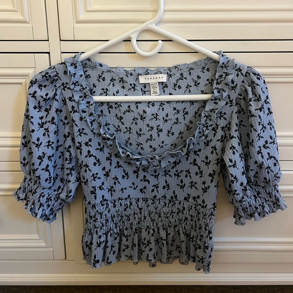 Top Shop Petite Blue Crinkle Top
